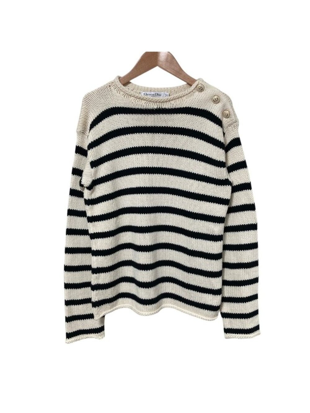 Dior Cotton Cashmere Border Knit Sweater 36 Beige